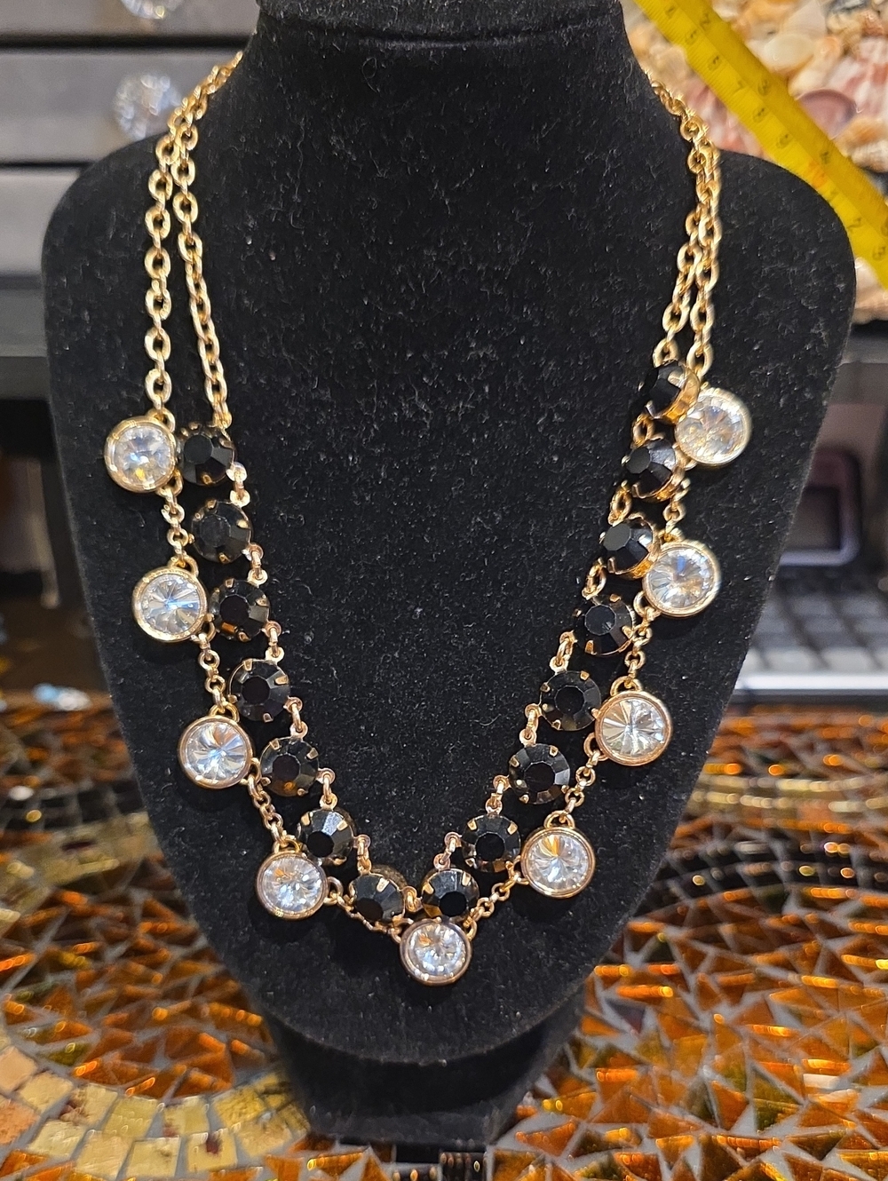 Swarovski Gold-Tone Necklace with Black and Clear Crystals